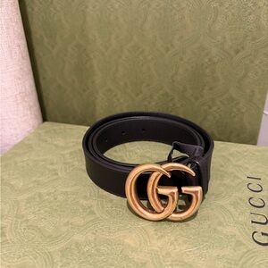 Gucci Black Belt with Gold GG Buckle